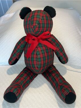 Tartan Plaid Red and Green Decorative Bear Accent with Red Bow